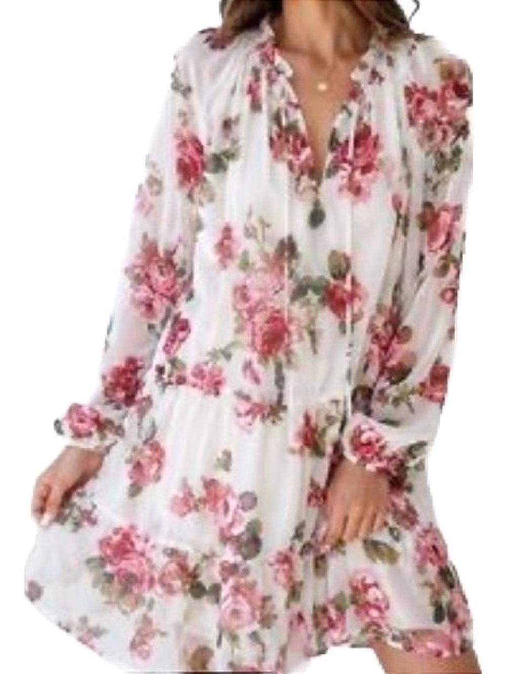 Show Me Your Mumu Birdie Mini Dress XS Floral Boho Tiered Long Sleeve